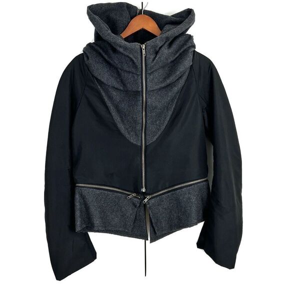 Improvd Jacket Women’s L Gray Wool Blend Hooded Goth zippers - Picture 1 of 8
